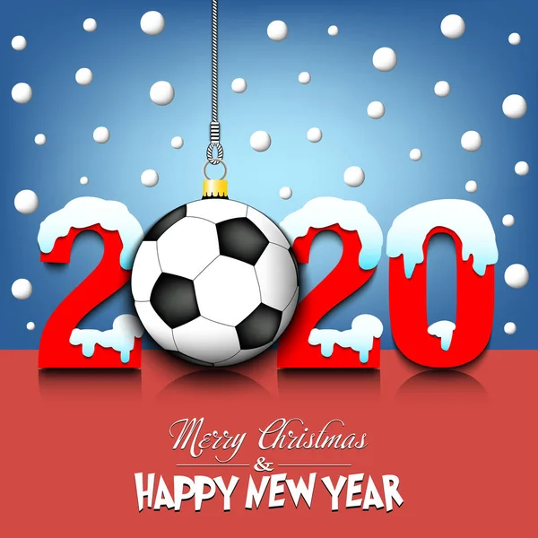 2020 Capodanno e pallone da calcio appeso alle corde — Vettoriale Stock