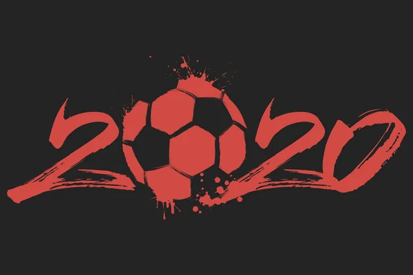 Abstrakte Zahlen 2020 und Fußball aus Klecksen — Stockvektor