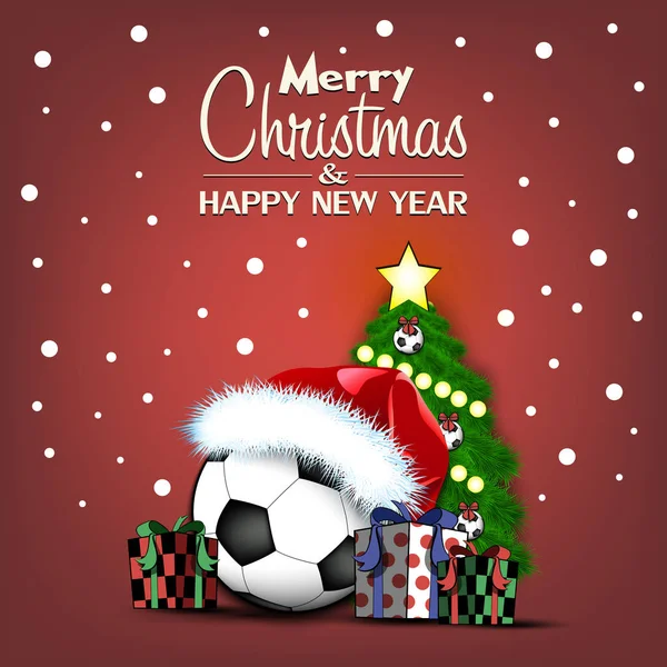 Feliz Ano Novo. Bola de futebol e árvore de Natal —  Vetores de Stock