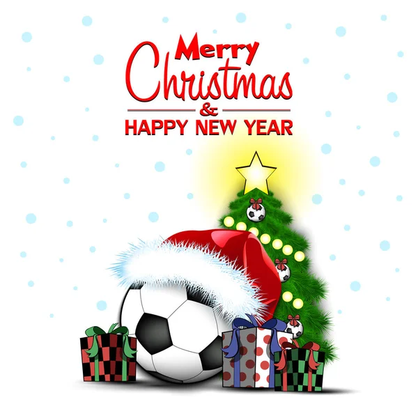 Feliz Ano Novo. Bola de futebol e árvore de Natal —  Vetores de Stock