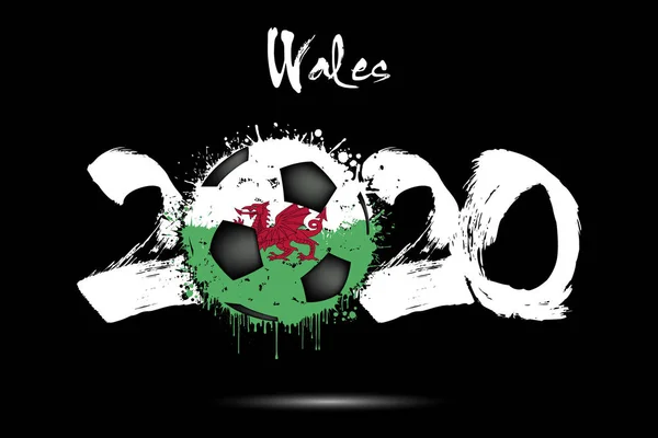 2020 och fotboll i färg Wales flagga — Stock vektor