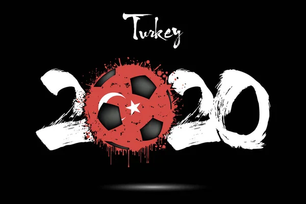 2020 e bola de futebol na cor da bandeira da Turquia —  Vetores de Stock