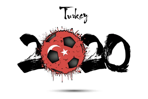 2020 e bola de futebol na cor da bandeira da Turquia —  Vetores de Stock