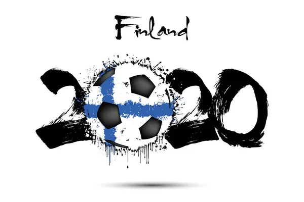 2020 y pelota de fútbol en color de la bandera de Finlandia — Vector de stock
