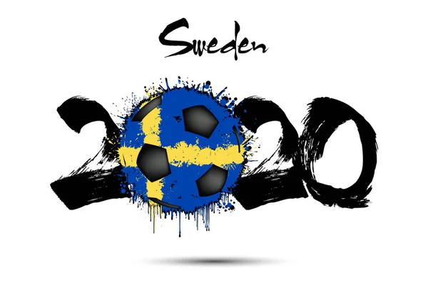 2020 a fotbalový míč v barvě švédské vlajky — Stockový vektor
