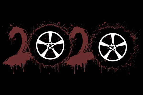 Абстрактные номера 2020 и колесо автомобиля от пятен — стоковый вектор
