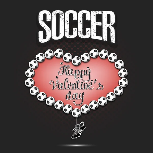 Feliz día de San Valentín. Corazón hecho de pelotas de fútbol — Archivo Imágenes Vectoriales
