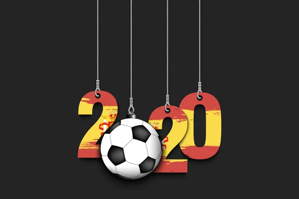 Rakamlar 2020, futbol topu ve İspanya bayrağı — Stok Vektör