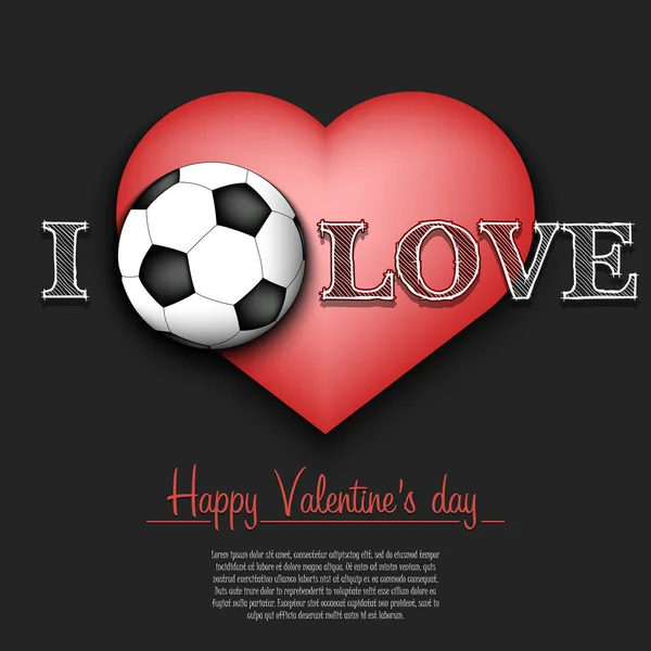 Λατρεύω το ποδόσφαιρο. Ευτυχισμένη ημέρα του Αγίου Βαλεντίνου — Διανυσματικό Αρχείο