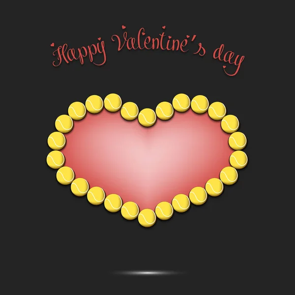 Feliz día de San Valentín. Corazón hecho de pelotas de tenis — Vector de stock