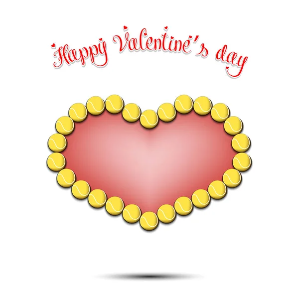 Feliz día de San Valentín. Corazón hecho de pelotas de tenis — Vector de stock