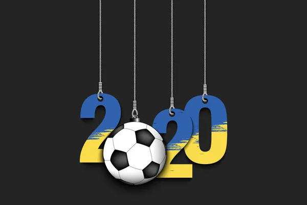 Rakamlar 2020, futbol topu ve Ukrayna bayrağı — Stok Vektör
