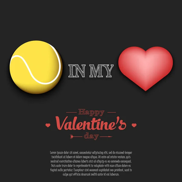私の心の中のテニス。ハッピーバレンタインデー — ストックベクタ