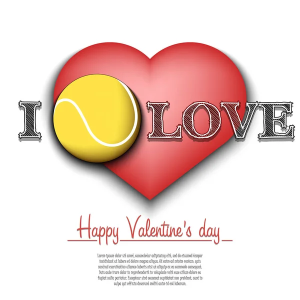 I love tennis. Happy Valentines Day — 스톡 벡터