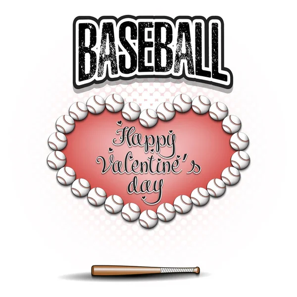 Glad Alla hjärtans dag. Hjärta av basebollbollar — Stock vektor