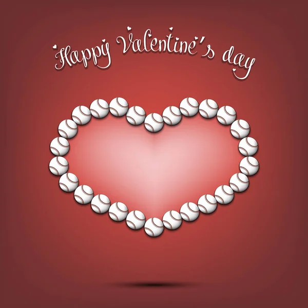 Feliz día de San Valentín. Corazón hecho de bolas de béisbol — Vector de stock