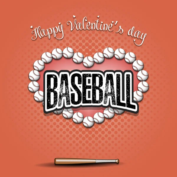 Happy Valentines Day. Heart made of baseball balls — 스톡 벡터