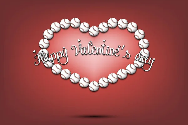 Feliz día de San Valentín. Corazón hecho de bolas de béisbol — Vector de stock