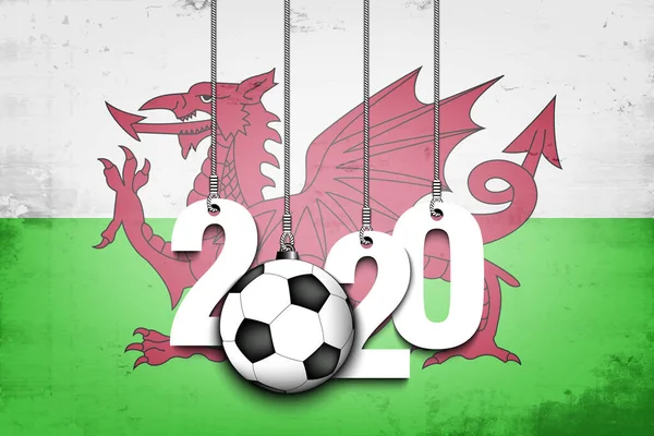 Siffror 2020, fotboll och Wales flagga — Stock vektor