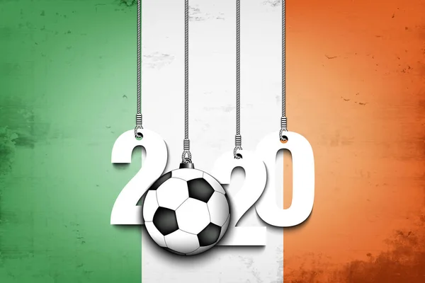 Figuras 2020, pelota de fútbol y bandera de Irlanda — Vector de stock