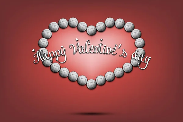 Feliz día de San Valentín. Corazón hecho de bolas de voleibol — Vector de stock