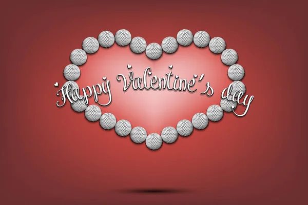Feliz día de San Valentín. Corazón hecho de pelotas de golf — Vector de stock