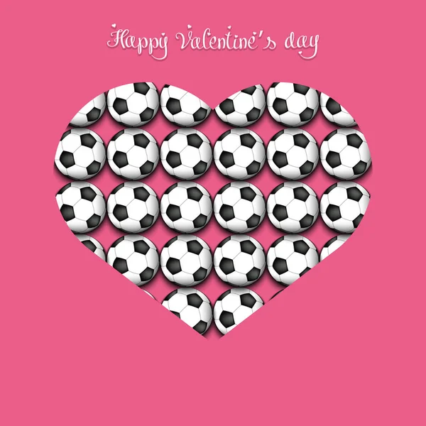 Feliz día de San Valentín. Corazón hecho de pelotas de fútbol — Archivo Imágenes Vectoriales