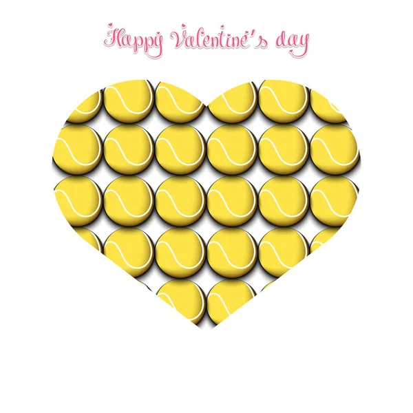 Feliz día de San Valentín. Corazón hecho de pelotas de tenis — Archivo Imágenes Vectoriales