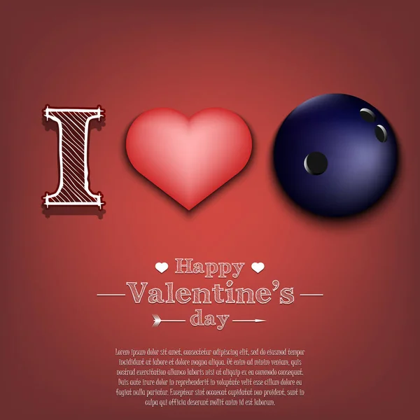 J'adore le bowling. Joyeuse Saint-Valentin — Image vectorielle