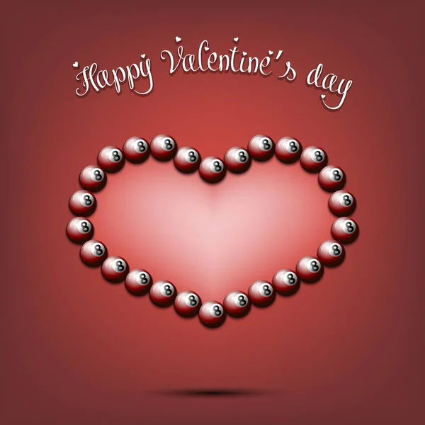 Feliz día de San Valentín. Corazón hecho de bolas de billar — Vector de stock