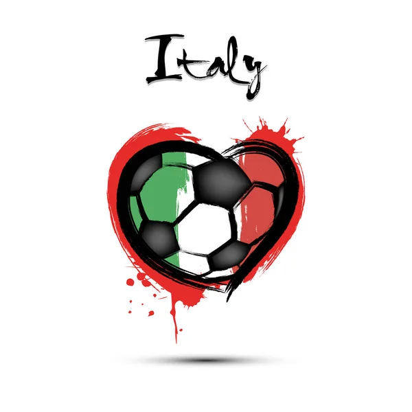 Fußball in Herzform in der Farbe der italienischen Flagge — Stockvektor