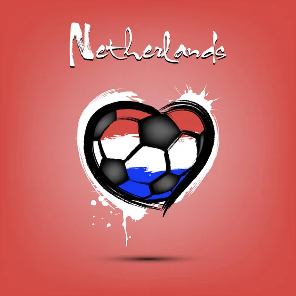 Voetbal in de vorm van een hart in de kleur van de Nederlandse vlag — Stockvector