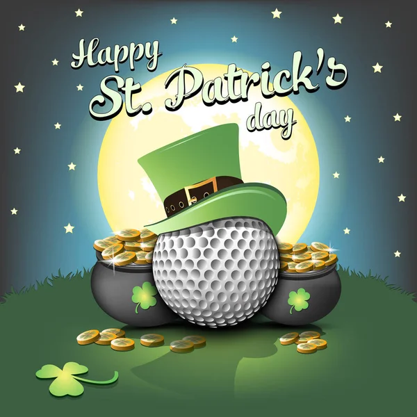 Feliz día de San Patricio y pelota de golf — Vector de stock