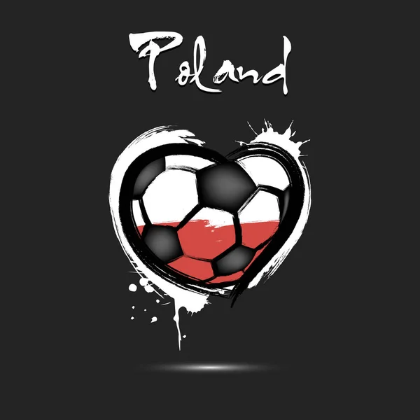 Футбольный мяч в форме сердца в цвете флага Польши — стоковый вектор