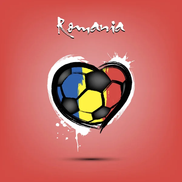 루마니아 국기 색깔의 하트 모양의 축구공 — 스톡 벡터