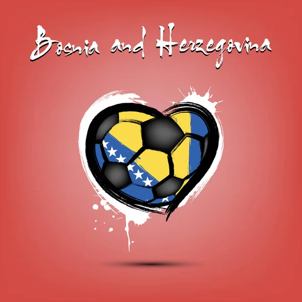 足球作为心脏形状的波斯尼亚和黑塞哥维那国旗的颜色 — 图库矢量图片