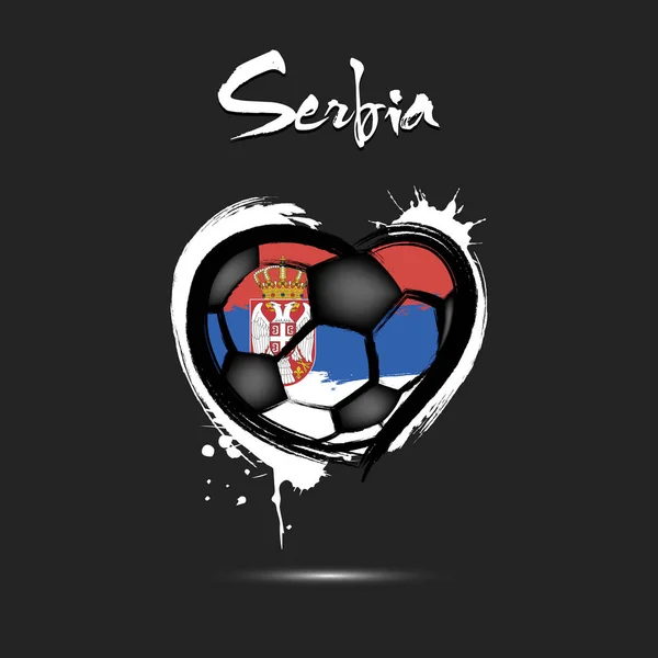Футбольный мяч в форме сердца в цвете флага Сербии — стоковый вектор