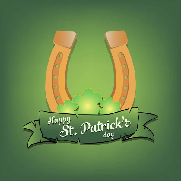 Happy St. Patrick's day. Horseshoe and clovers — Stock Vector