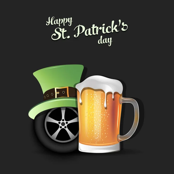 Happy St. Patricks day and car wheel — ストックベクタ