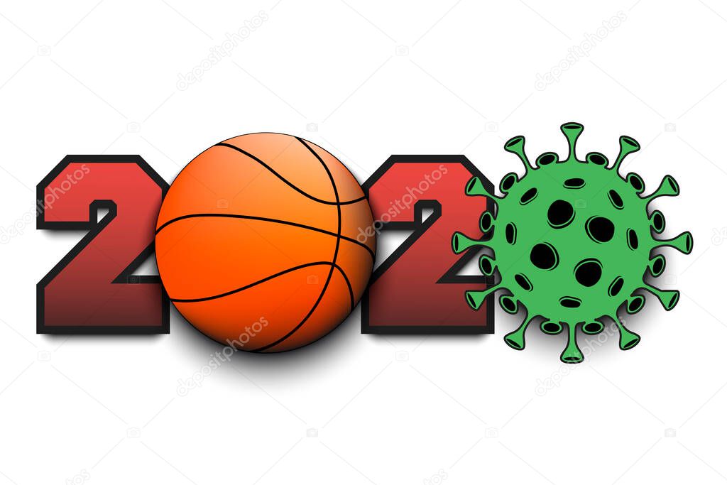2020 and coronavirus sign with basketball ball