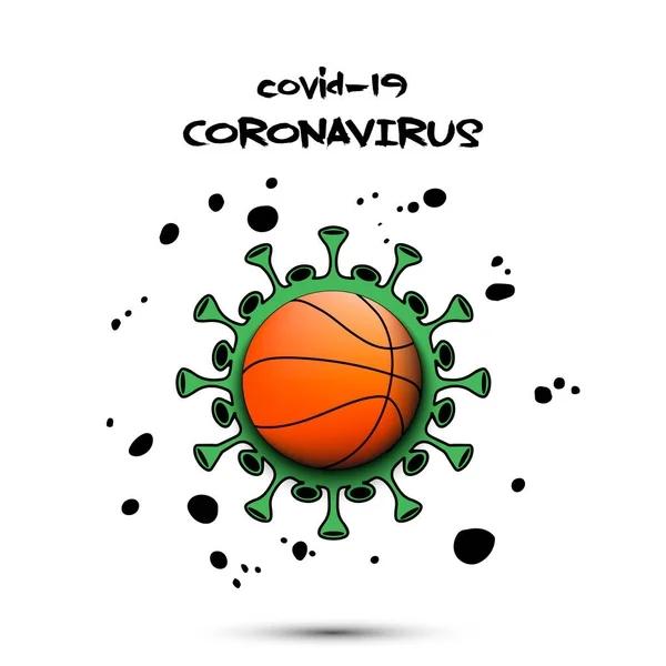 코로나 바이러스, 농구 공 이들어 있는 서명 — 스톡 벡터