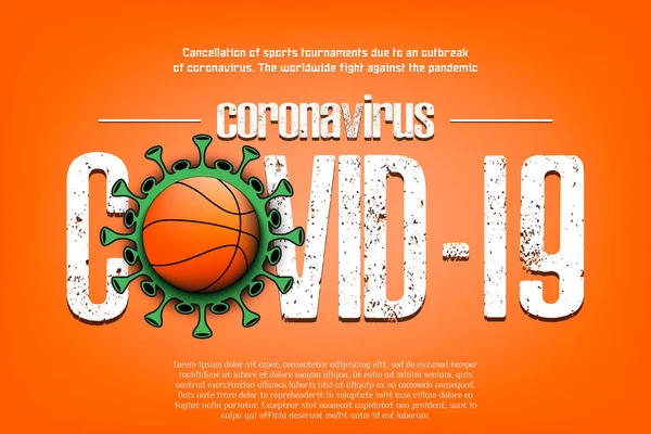 Covid-19. Coronavirus segno con pallone da basket — Vettoriale Stock