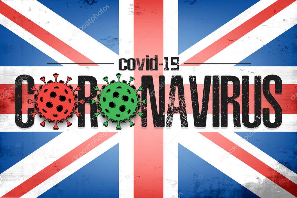 Flag of United Kingdom with coronavirus covid-19
