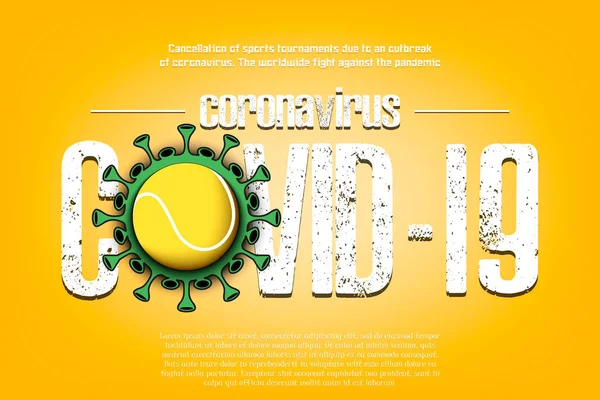 Covid-19. Coronavirus sinal com bola de tênis — Vetor de Stock