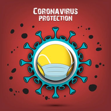 Koronavirüs işareti ve koruyucu maskeli tenis topu