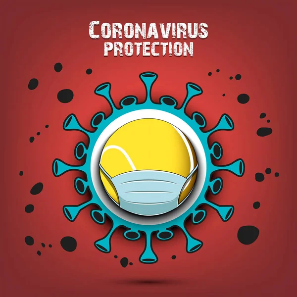 Signo de Coronavirus y pelota de tenis con máscara de protección — Archivo Imágenes Vectoriales