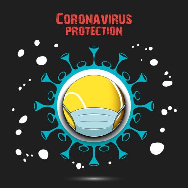 Koronavirüs işareti ve koruyucu maskeli tenis topu