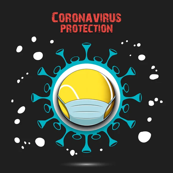 Coronavirus sign and tennis ball with protection mask — Stock Vector