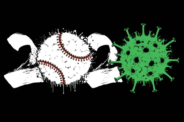 2020 y coronavirus firman con pelota de béisbol — Archivo Imágenes Vectoriales