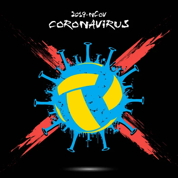 Коронавірус з волейболом. — стоковий вектор